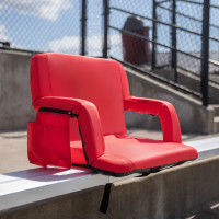 Flash Furniture FV-FA090L-RD-GG Extra Wide Red Lightweight Reclining Stadium Chair with Armrests, Padded Back & Seat with Dual Storage Pockets and Backpack Straps